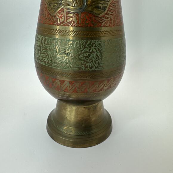 Vintage Solid Brass Vase Etched floral Peacock Pattern 10" - Picture 5 of 8